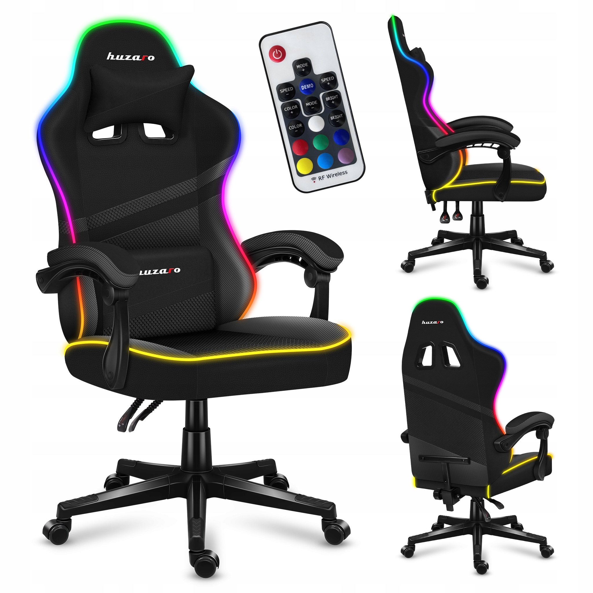 Herná stolička Huzaro Force 4.4 RGB BLACK, čierna látka